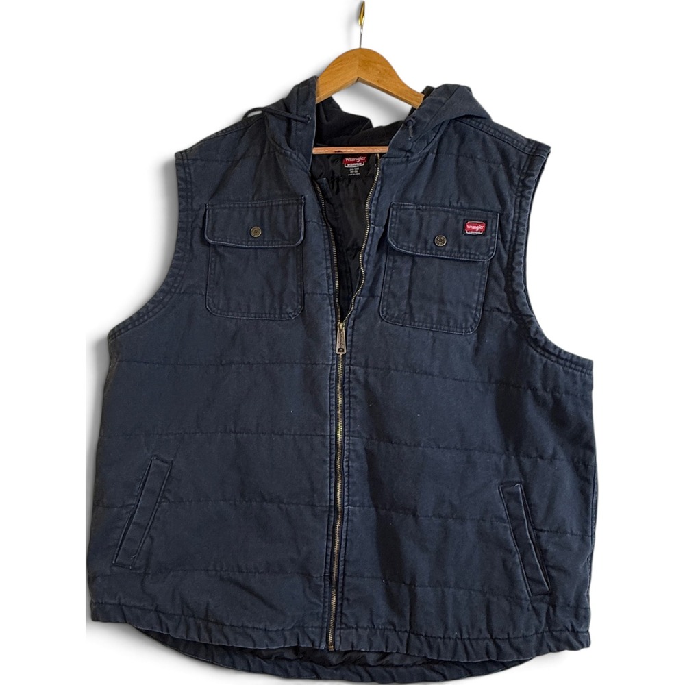 Wrangler Workwear Hooded Canvas Vest Quilted Insulated Black 3XL 55275